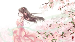 森闲作品：粉红色的少女心“花好月圆”3月月历壁纸。
