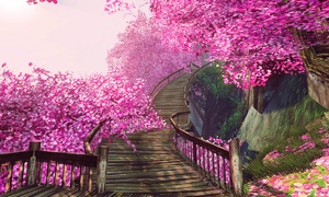 美景如斯：缥缈峰的粉树和楼梯。　作者：图米未